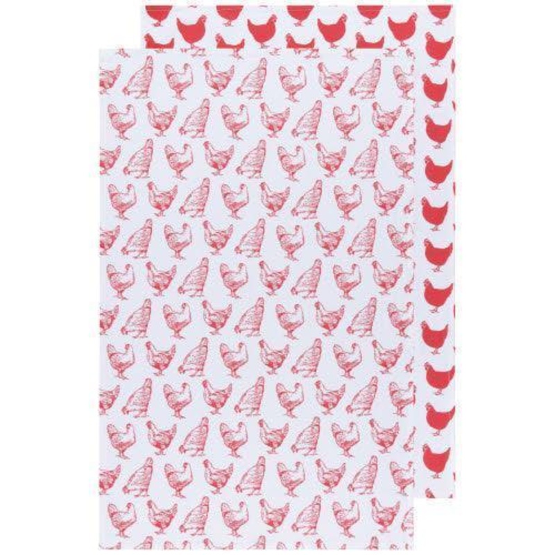 NOW Designs Floursack Towels (Set of 2): Chickens, Red