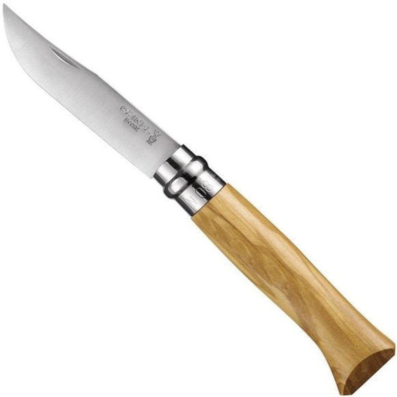 Opinel N8 Stainless Steel Pocket Knife: Olive Wood