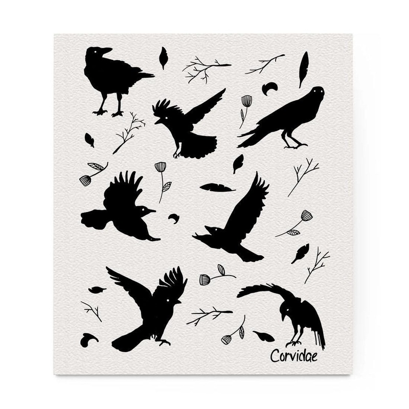 Corvidae Swedish Dishcloth: Crows and Flowers