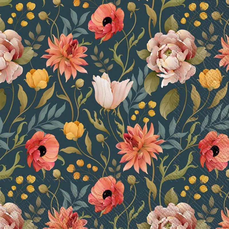 Boston International Lunch Napkins: Flower Story, Blue