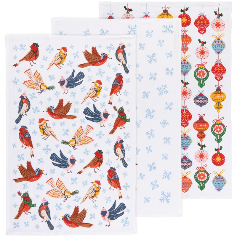 NOW Designs Floursack Towels (Set of 3): Baker's, Season's Tweetings