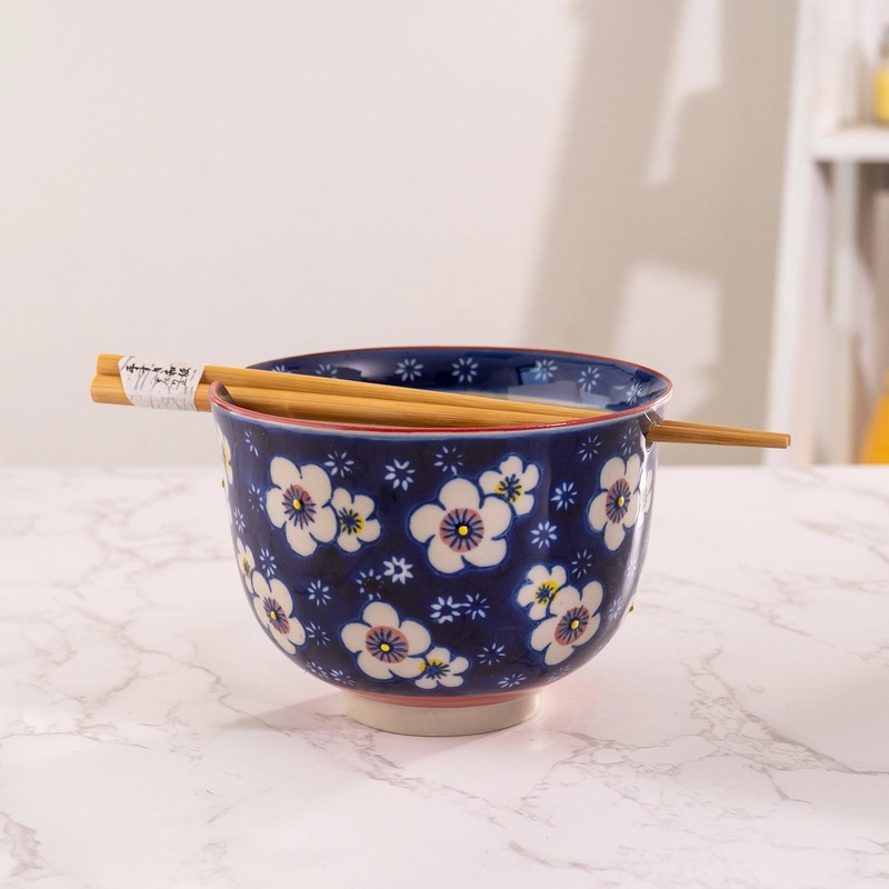 Urban Tokyo Noodle Bowl with Chopsticks: 18 oz, Ume Plum