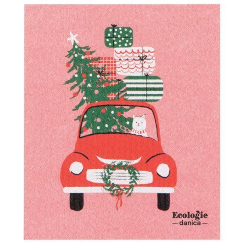 NOW Designs Swedish Dishcloth: Winter Wheels Cat