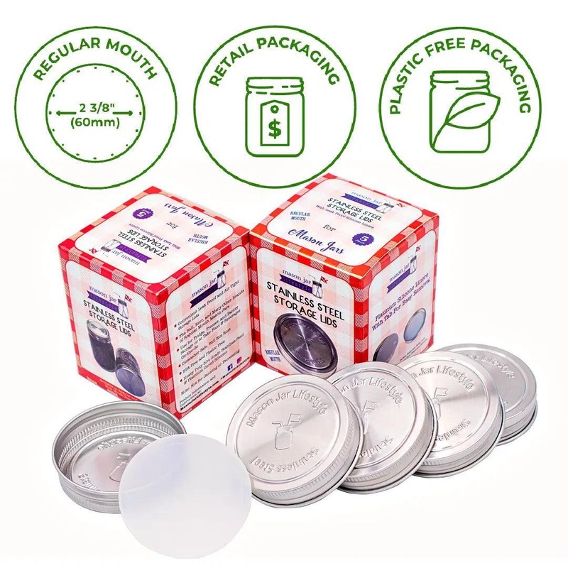 Mason Jar Lifestyle Stainless Steel Storage Lids: Wide Mouth