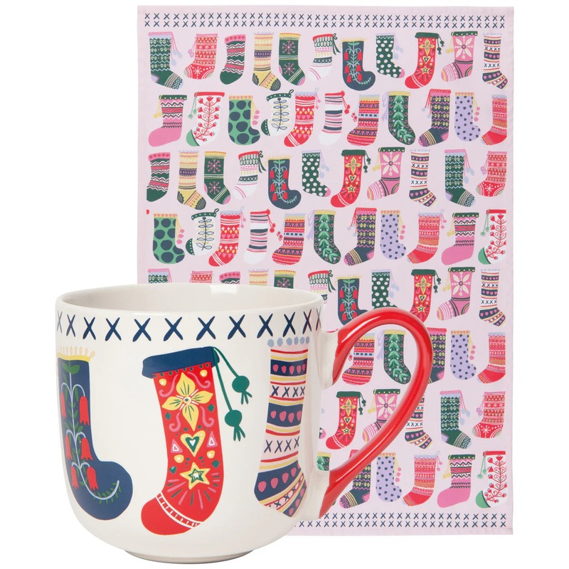 NOW Designs Mug and Dishtowel Set: Winter Woolens