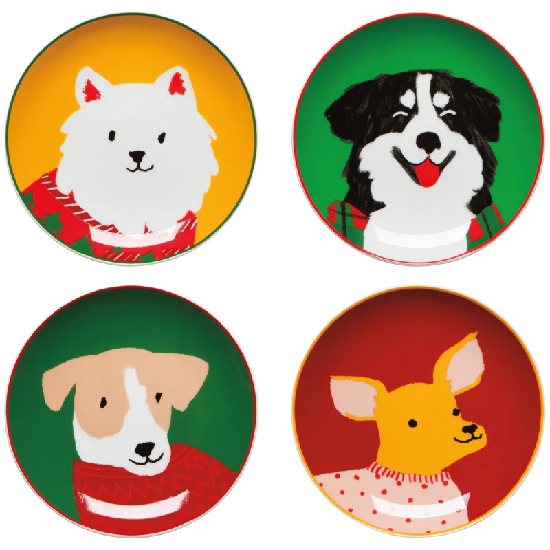 NOW Designs Appetizer Plates (Set of 4): Holiday Hounds