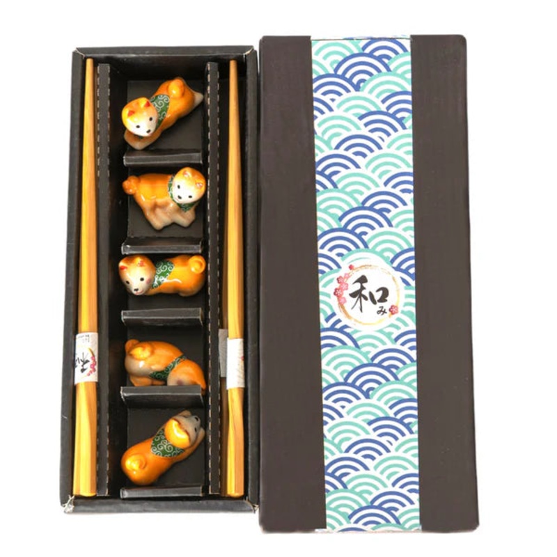 Urban Tokyo Chopsticks and Rests Gift Set: Shiba Inu