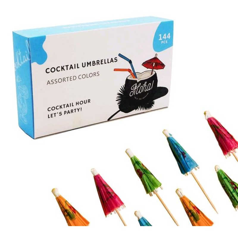 Assorted 4" Cocktail Umbrella Picks - 144 Pack
