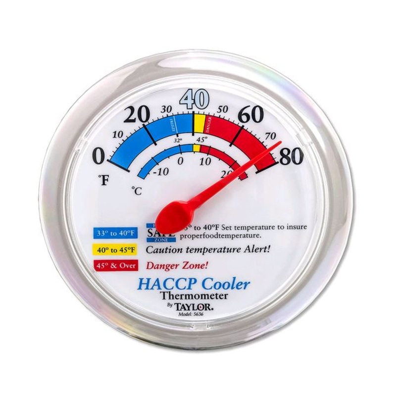 Taylor Precision Products 5636 Cooler/Freezer Wall Thermometer with Mounting Bracket, 6" Dial HACCP