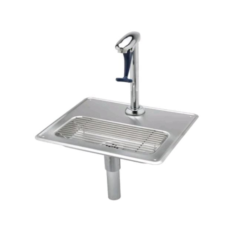 T&S Brass B-1230 Deck Mounted Push-Back Pedestal Glass Filler Station with Drip Pan & Drain*