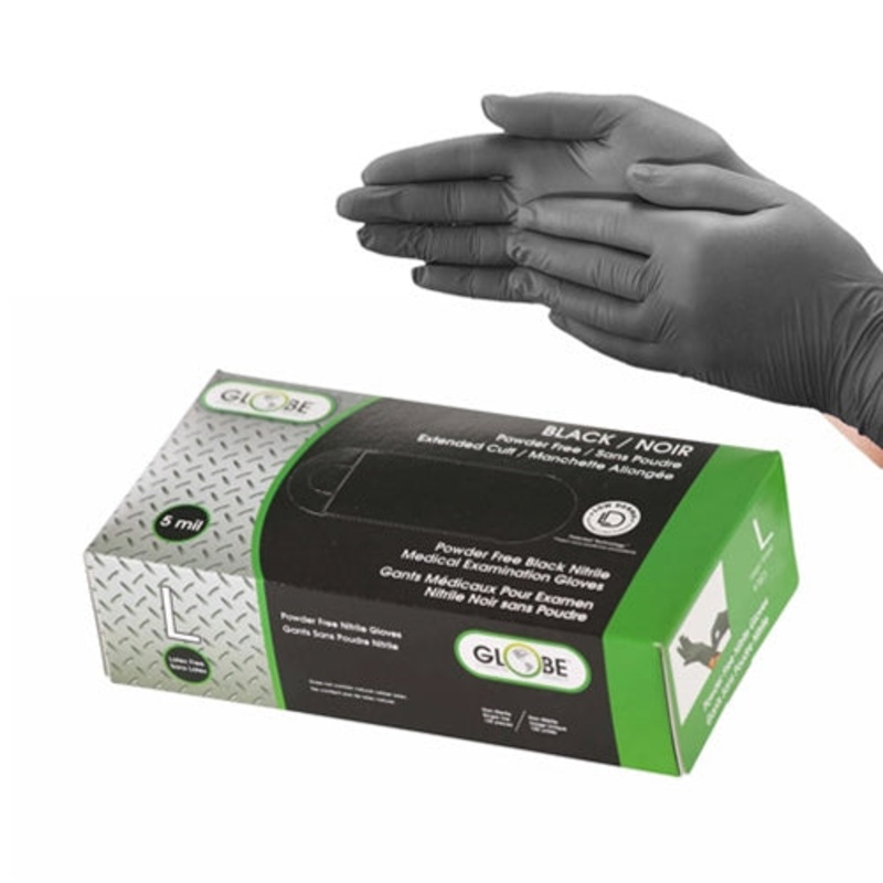 Globe Commercial Products 5 Mil Powder-free Nitrile Black Gloves 780*