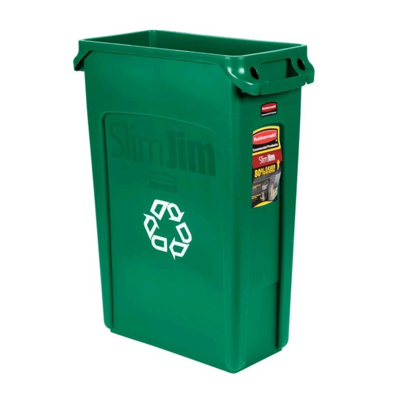 Rubbermaid Slim Jim 23 Gallon Green Rectangular Recycling Bin FG354007GRN*