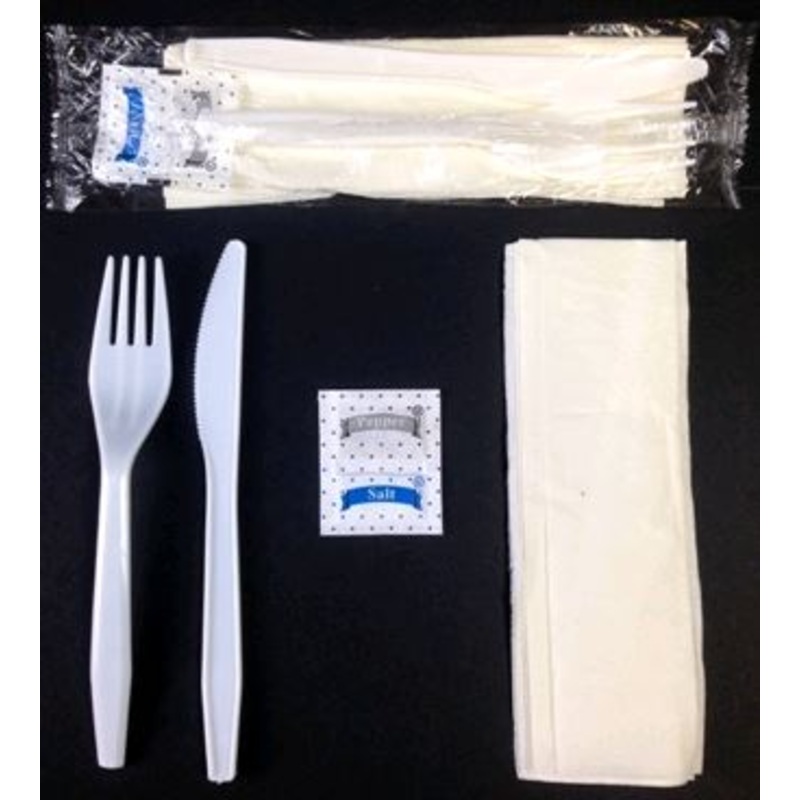 Cutlery Kit Med F, K,S&P,Lrg Nap PP Wht Ruby, Pack of 500
