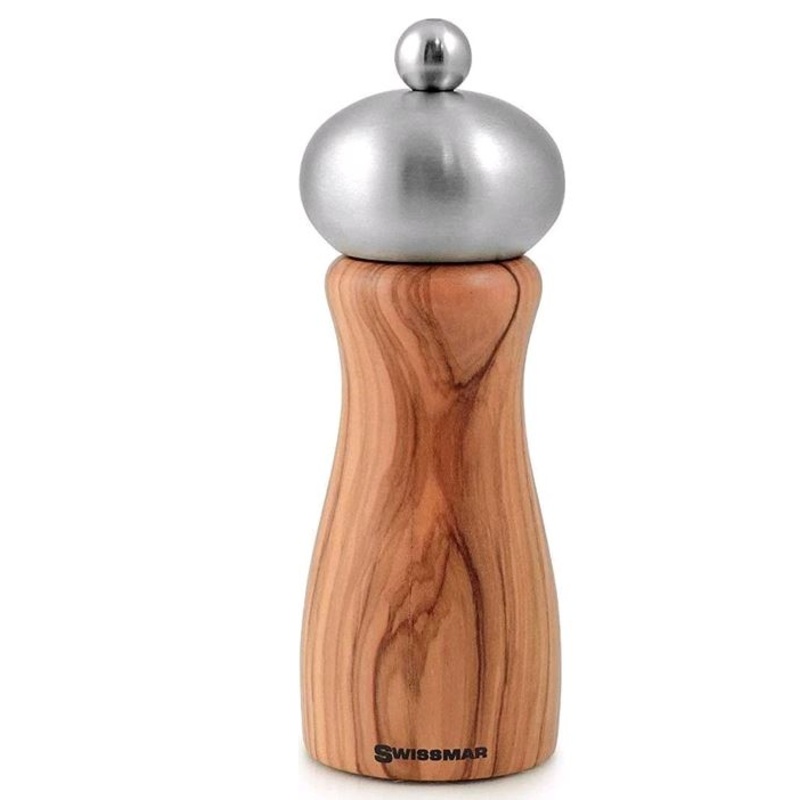 Swissmar Classic Belle 6" Olive Wood with Stainless top Salt Mill SMS1506ST