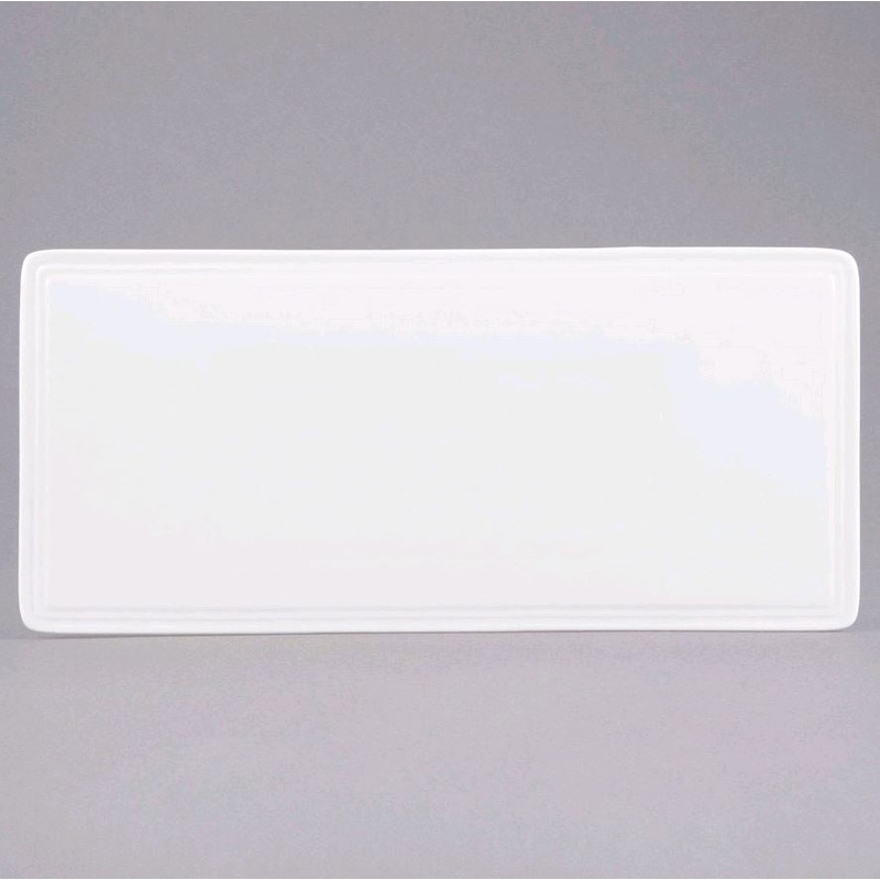 Syracuse China Slenda Valla 11" x 5 1/8" Rectangular Royal Rideau White Porcelain Tray 905356001*