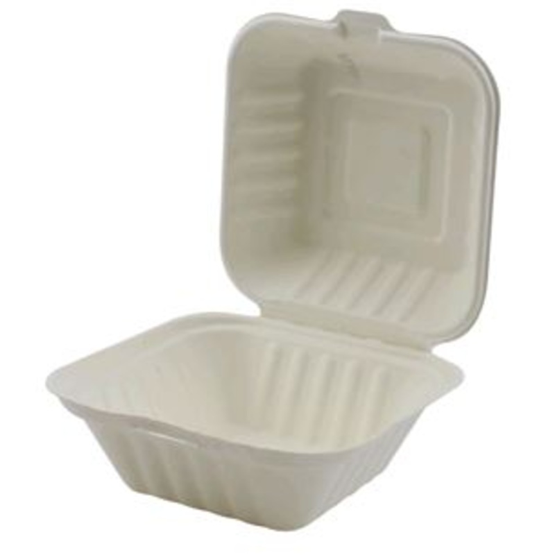 Hinged Takeout Container Bagasse 6x6x3" -1 Comp ECO 500case
