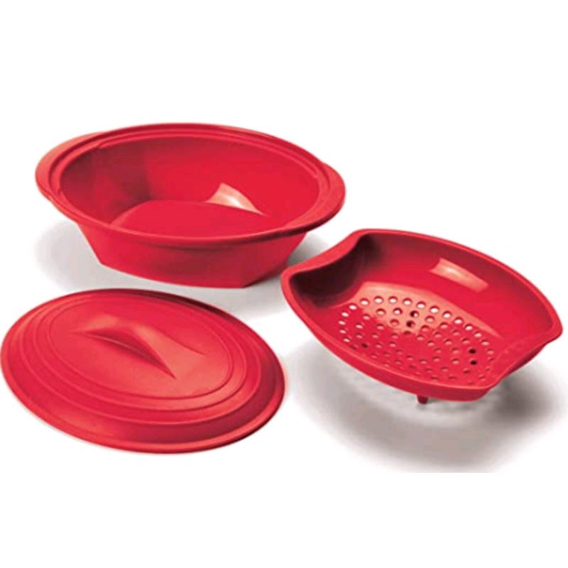 Silicone Steamer With Insert - Red