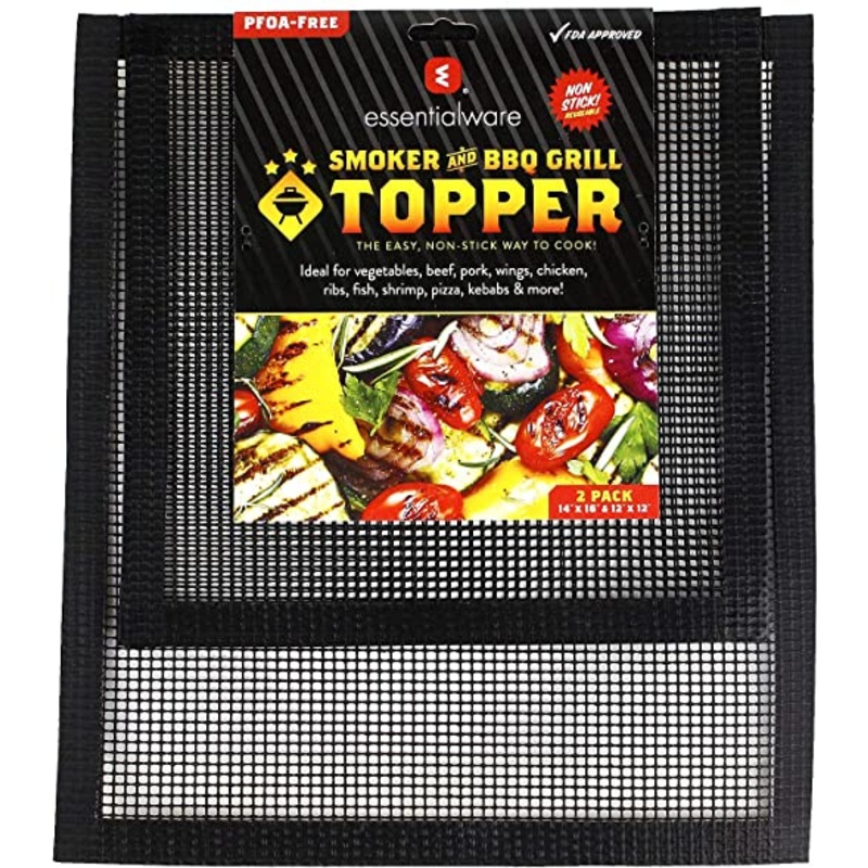 Non-Stick BBQ Grill and Smoker Mesh Toppers - 14"x16" & 12"x12" | 2 Pack