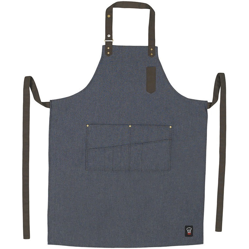 Winco Blue 8 Pocket Bib Apron BA-3327B