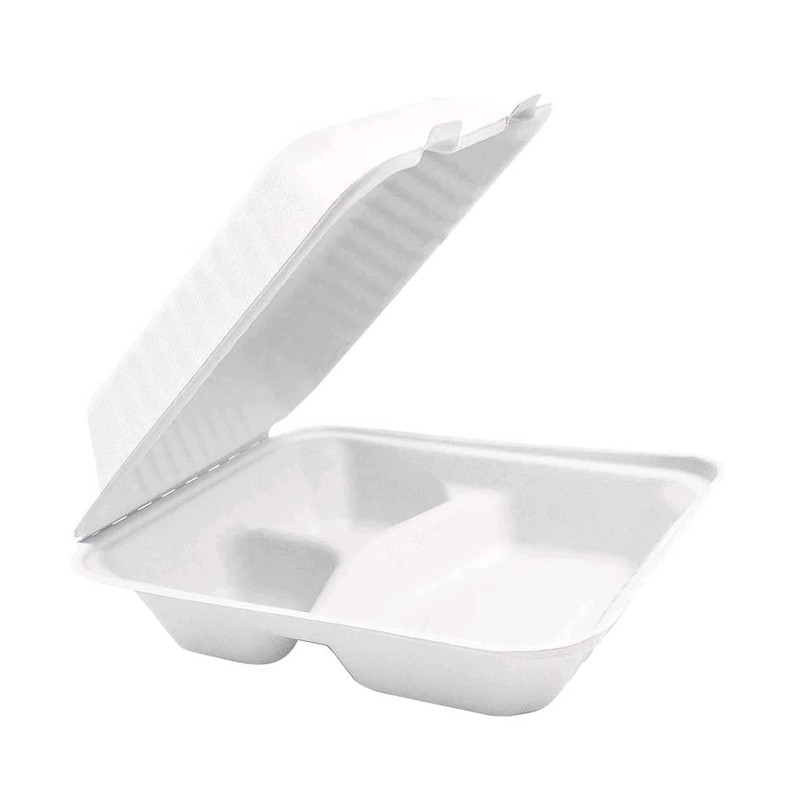Globe Commercial 9" x 9" 3 Compartment Compostable Clamshell 6012