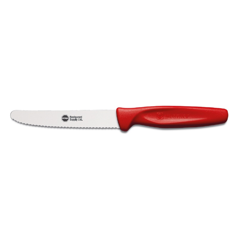 LOGO SERRATED KNIFE 10 CM RED