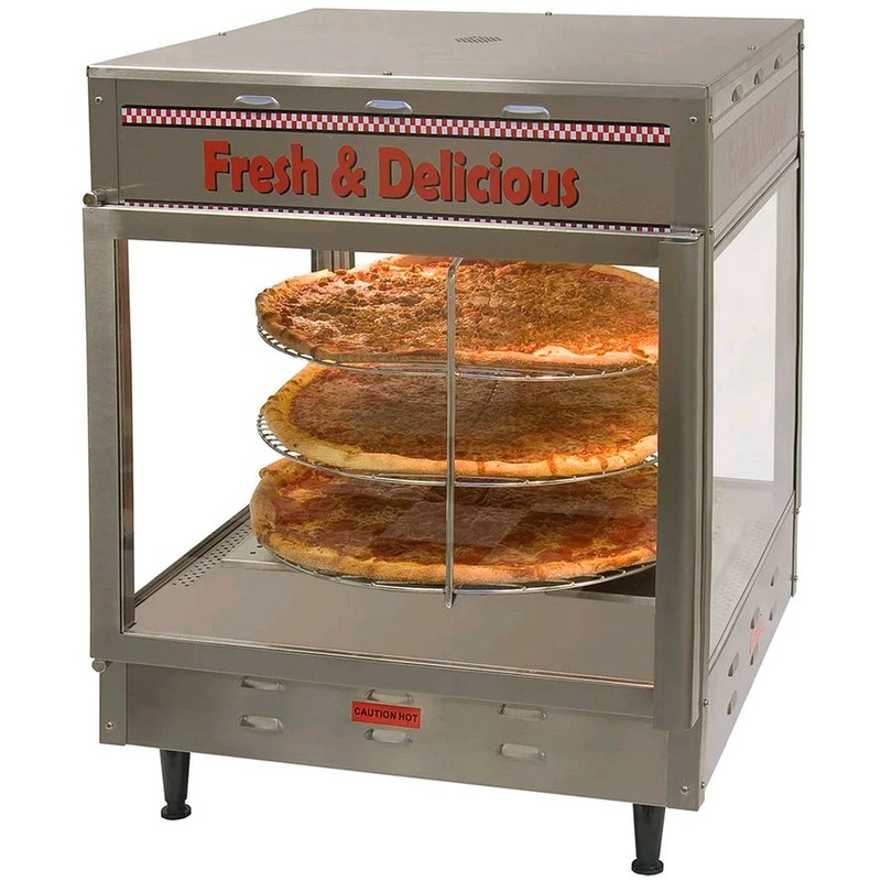 Benchmark Humidified Rotating Pizza / Pretzel Display Warmer with Pretzel Rack and 18" Pizza Rack 120V 51018