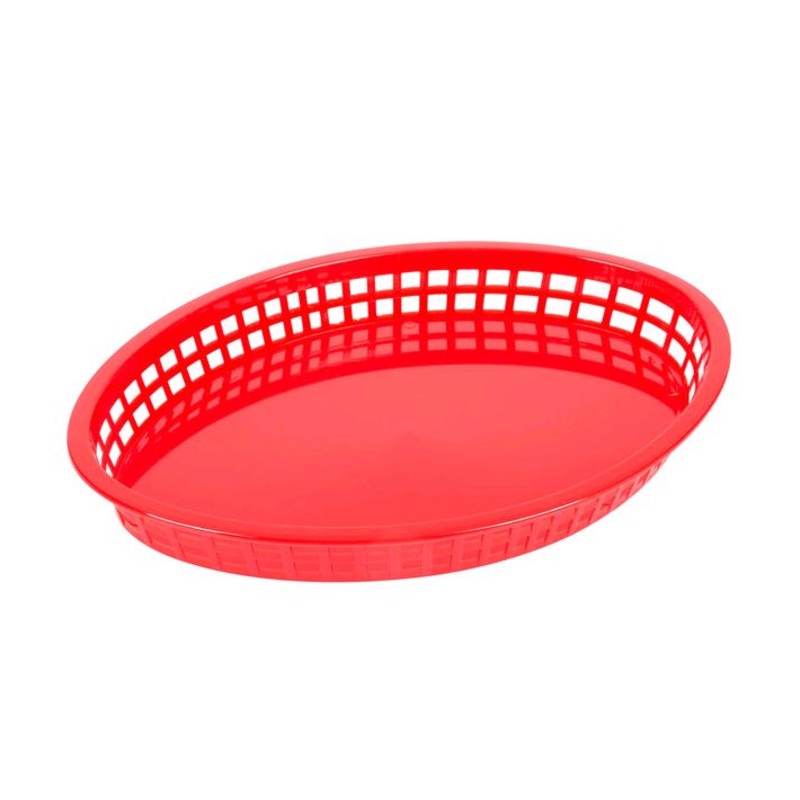 Tablecraft 1086R Texas Platter 12 3/4" x 9 1/2" x 1 1/2" Red Oval Polypropylene Basket