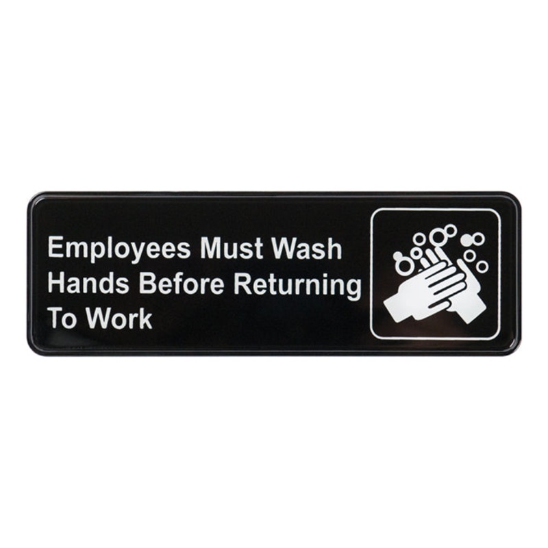 Winco Employees Must Wash Hands 3" x 9" Sign SGN-322