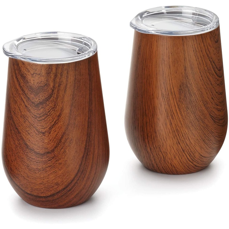 Fox Run 12 oz Wood Grain Pattern Wine Tumbler with Lid 76486*