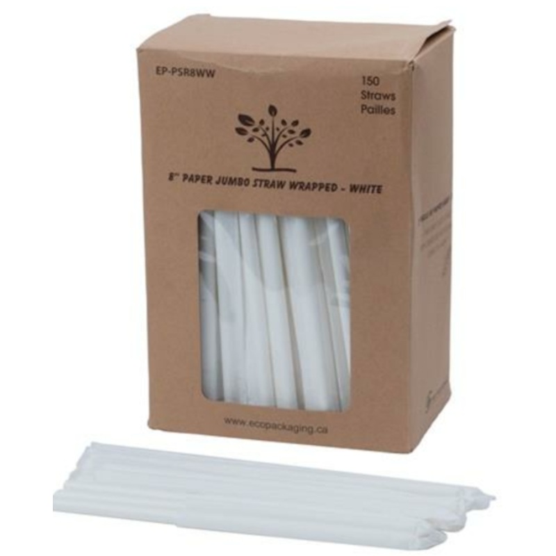 Bunzl Eco-packaging Jumo Straw White Wrapped 8", K1710347