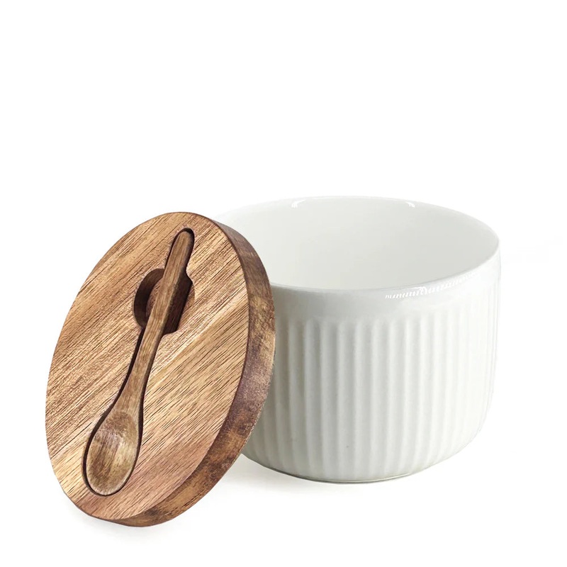 BIA - Salt Keeper, with Acacia Lid, Porcelain  9250527WH