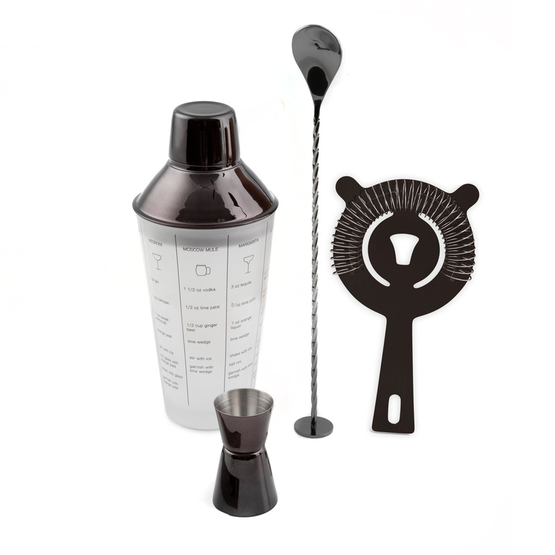 Black Mixology Shaker Tool Set 4 pc