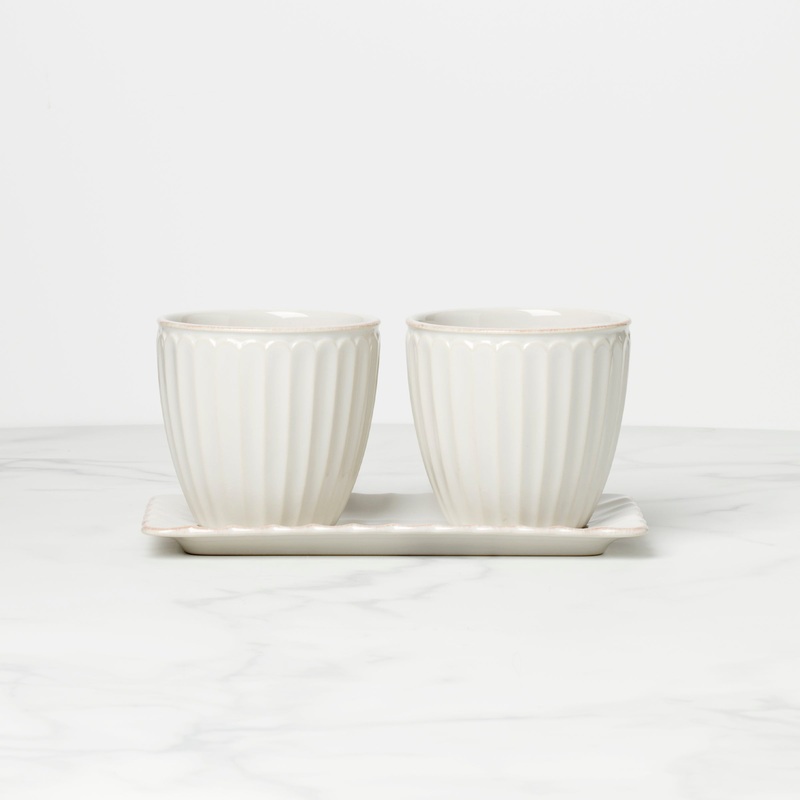 French Perle Scallop 3-Piece Herb Pot Set