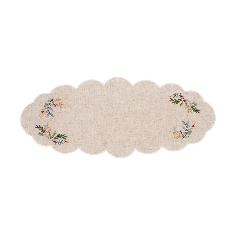 French Perle Holly Embroidered 14X31 Centerpiece