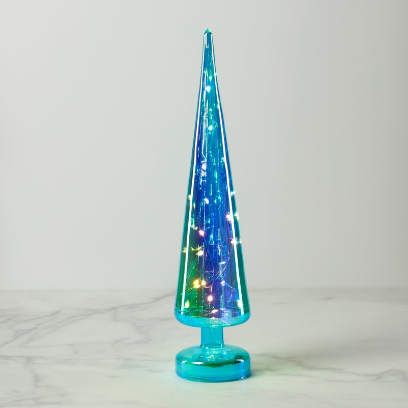 Led Lit Teal Glass Holiday Tree