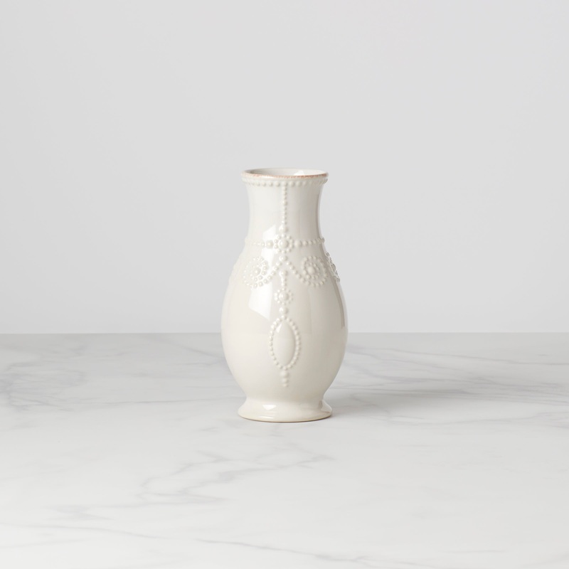 French Perle White Fluted Vase