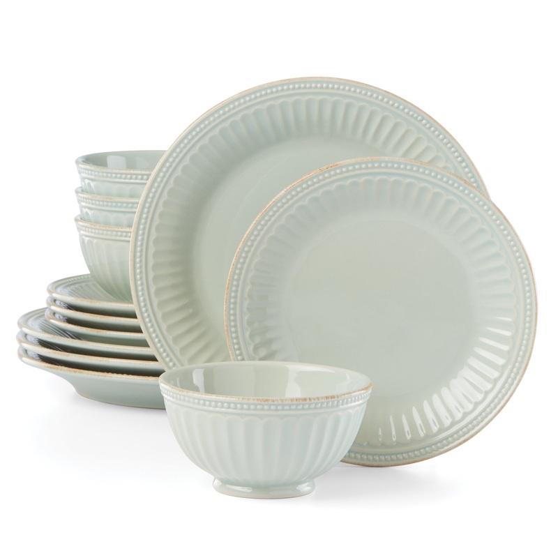 French Perle Groove Ice Blue 12-Piece Place Setting