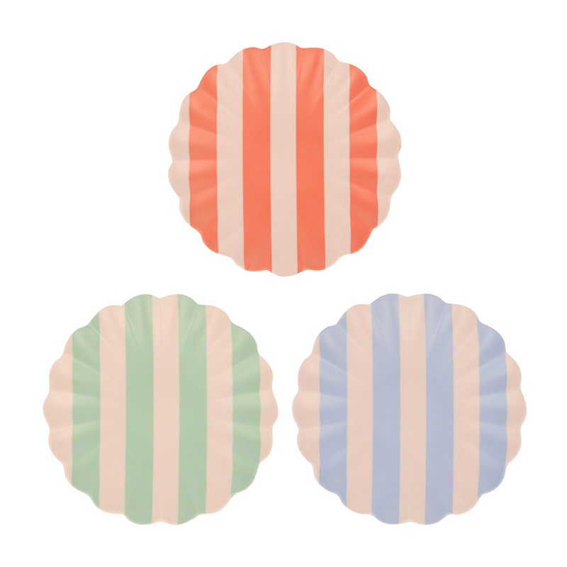 Stripy Reusable Bamboo Small Plates, Set of 6
