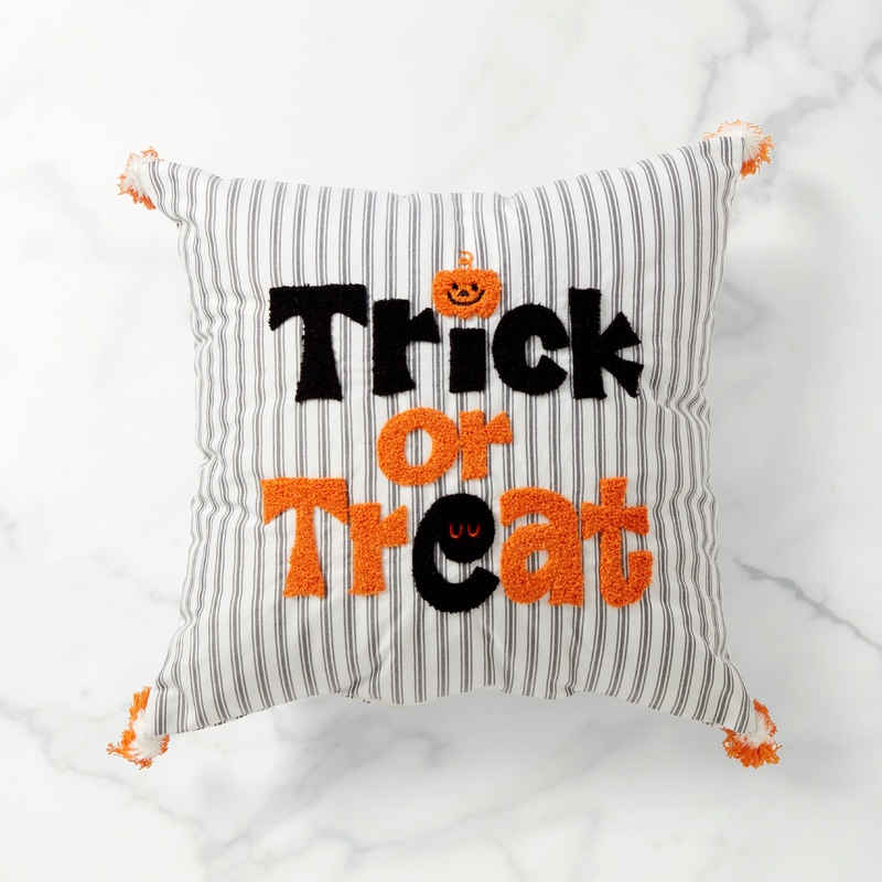 Trick or Treat 18x18 Striped Halloween Pillow