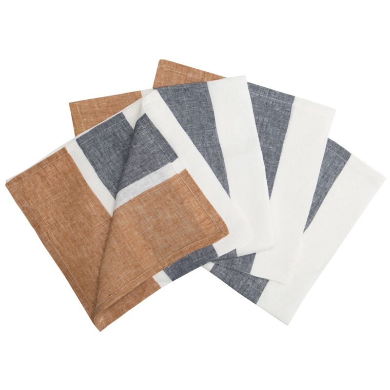Couleur Nature Bold Stripe Linen Rust Napkin