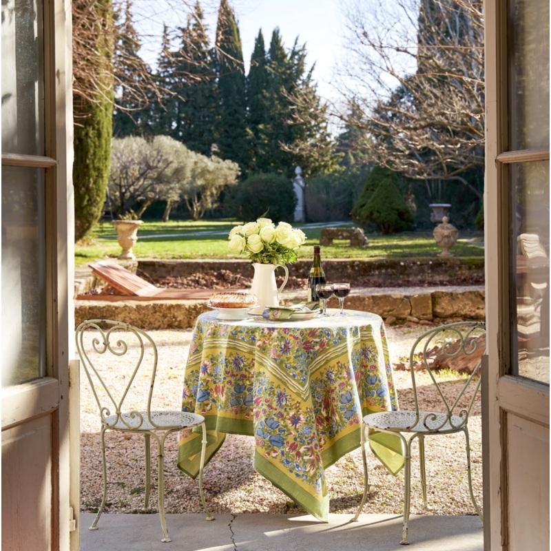 Couleur Nature French Tablecloth Jardin Blue & Vert 71 X 106"