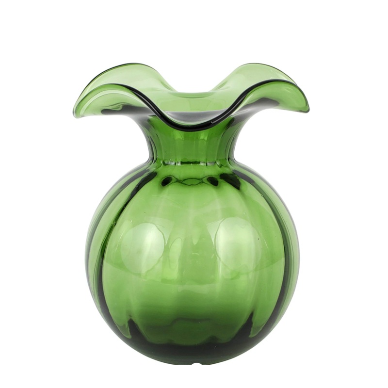 Vietri Glass Hibiscus Fluted Vase, Dark Green, Medium