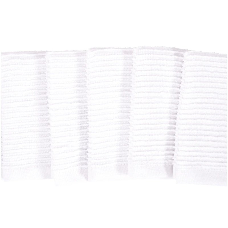 WAVE TERRY DISH CLOTH SET OF 6, WHITE