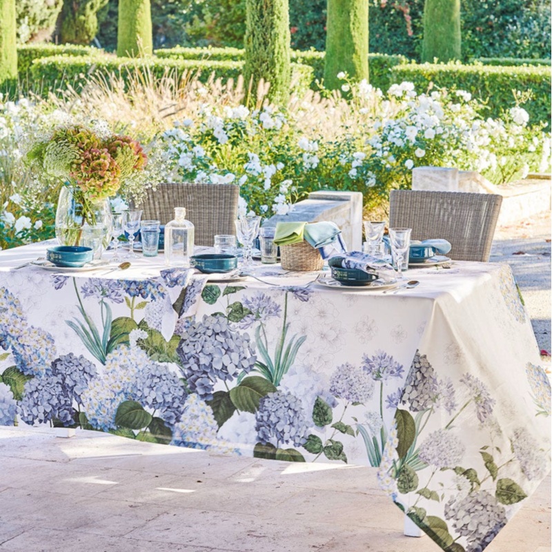 Garnier Thiebaut Jardin De Bretagne Bleu Linen Tablecloth 67"x102"