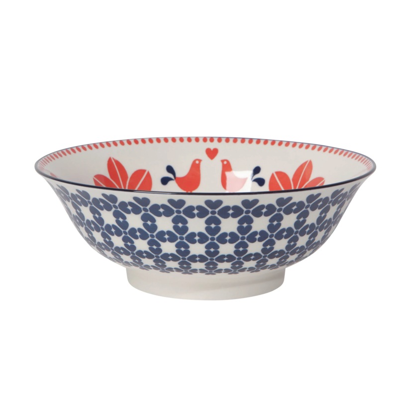 Red Navy Bird Stamped Bowl 8 inch