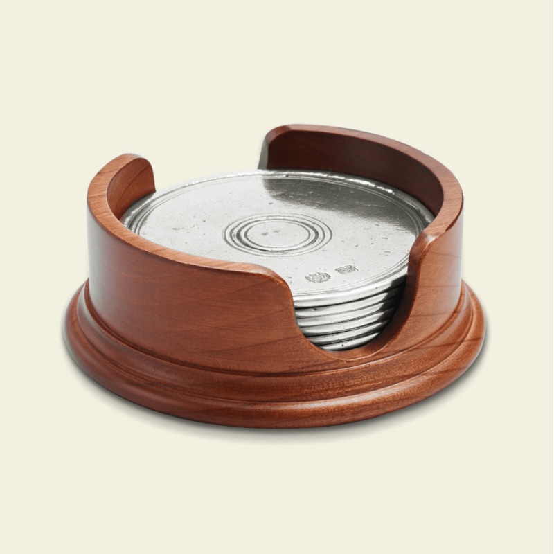 Match Round Coasters with Wood Base, Set of 6