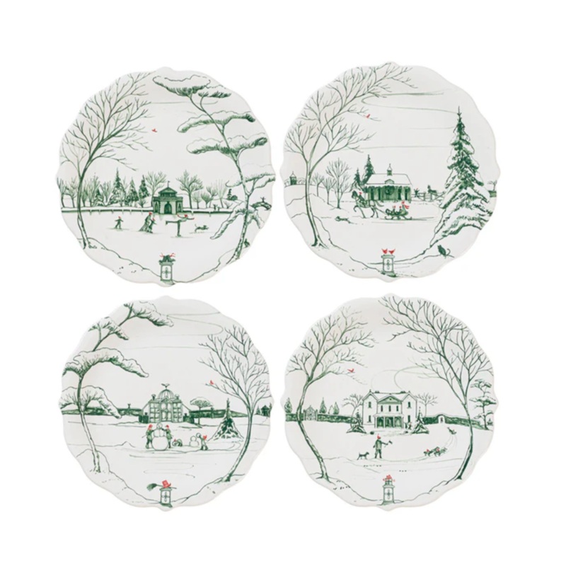 Juliska Country Estate Winter Frolic Party Plate Set of 4- Evergreen