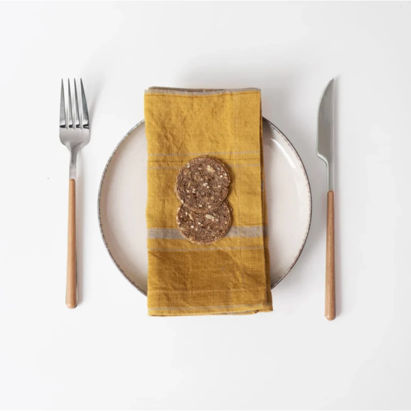 Linen Tales Amber Bronze Stripes Linen Napkins Set of 2