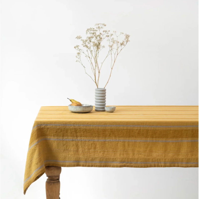 Linen Tales Amber Bronze Stripes Linen Tablecloth