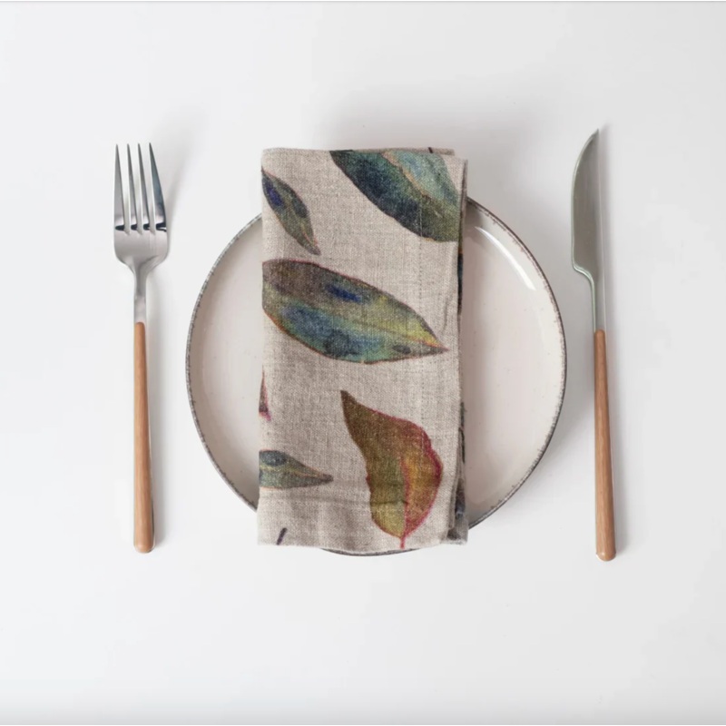 Linen Tales Golden Fall on Natural Linen Napkins, Set of 2